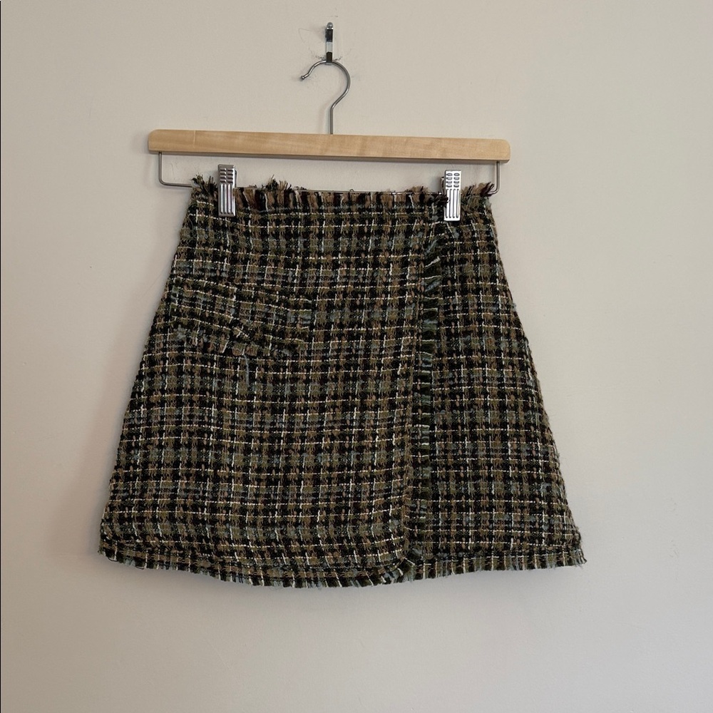 En Saison Tweed Mini Skirt - Green and Brown Size XS